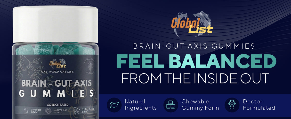 GLOBAL LIST Brain-Gut Axis Gummies information panel.
