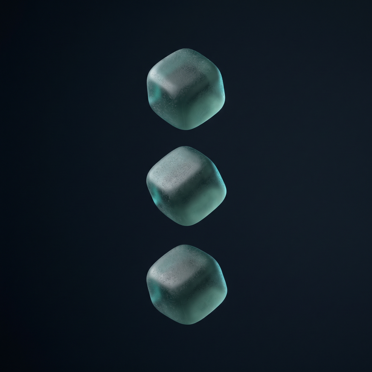 Three teal-green gummies suspended in a vertical column